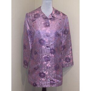 Vintage Style Pink Magenta Floral Brocade Satin Jacket Large Michelle DeCourcy